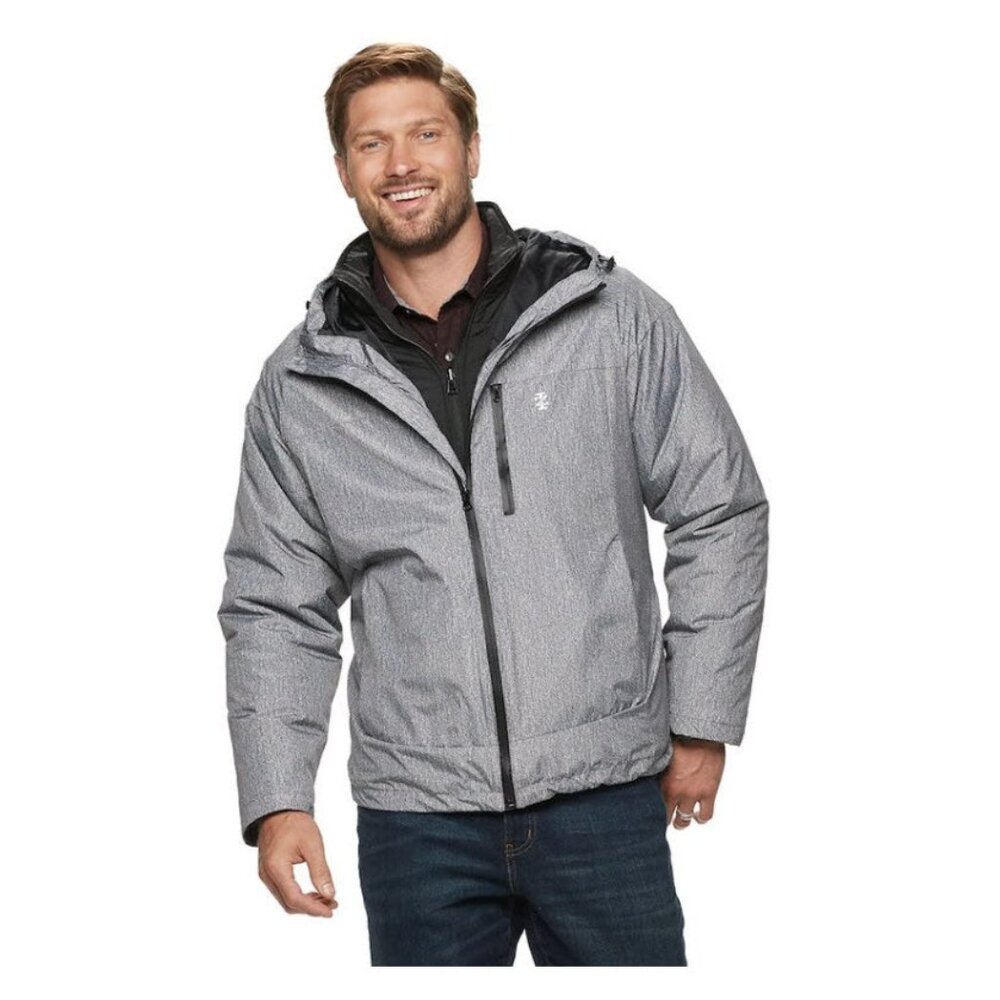 IZOD Men's Rip Stop Hooded 3-1 Systems Jacket Charcoal/Heather XXL $200 Value